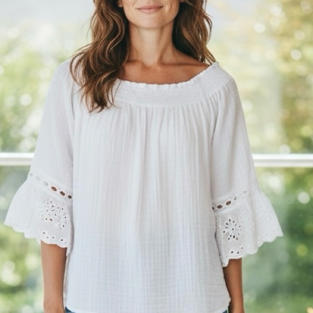Charming Charlie White Eyelet Blouse